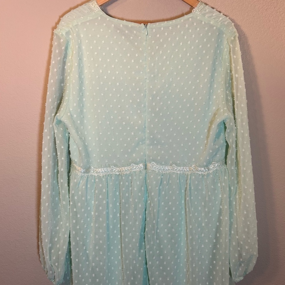 Women’s Large Midi Dress Aqua Lightweight with Balloon Sleeves for Spring Easter - Picture 15 of 16